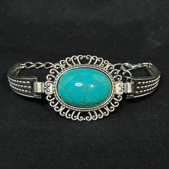 Vintage Silver Tone Faux Turquois Bracelet (4055) - Picture 1 of 8